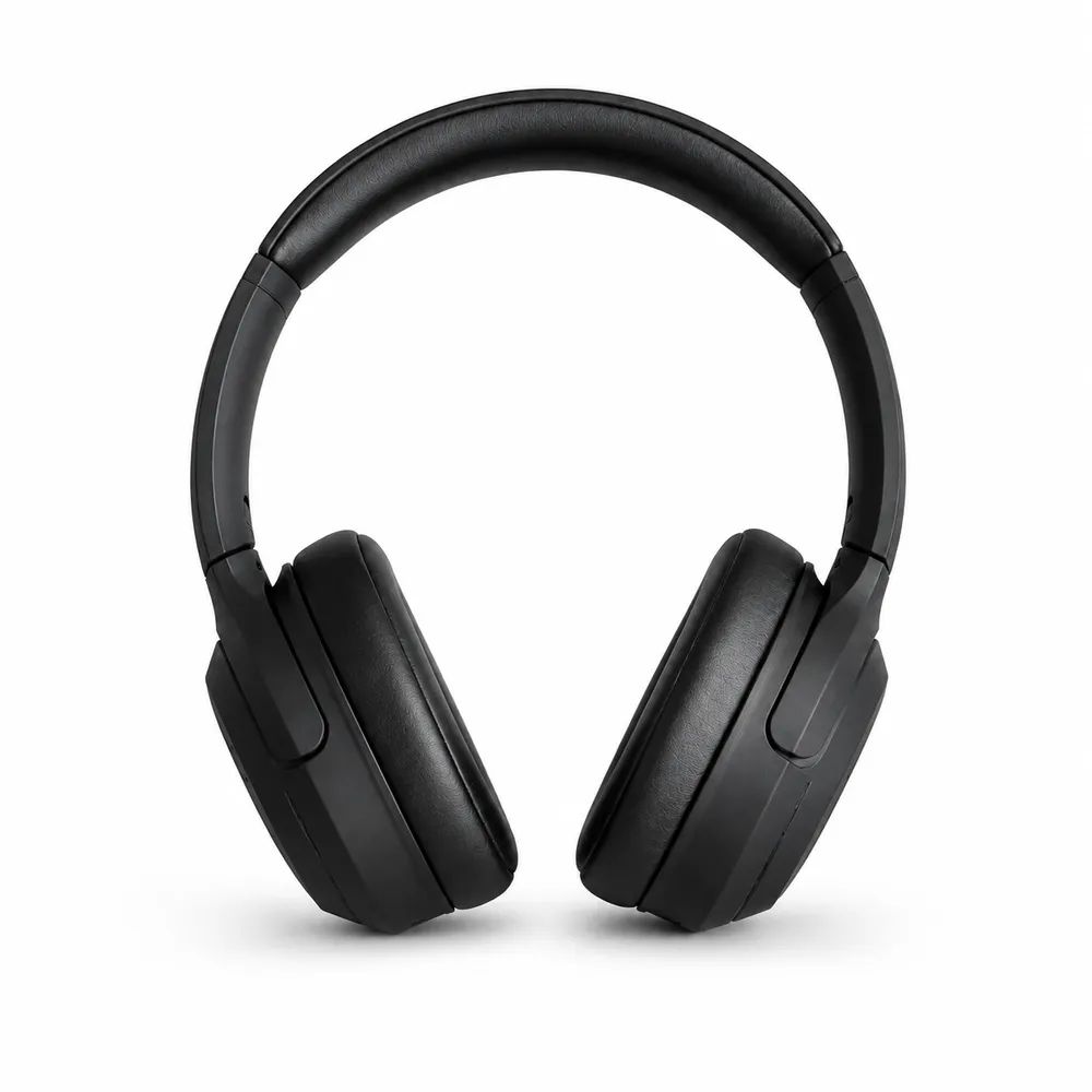 Black over-ear headphones on a clean white background