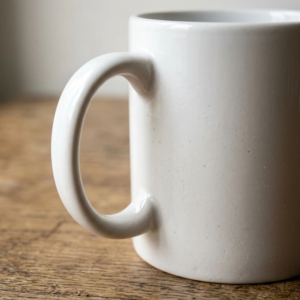 Coffee mug detail shot focusing on glaze and handle