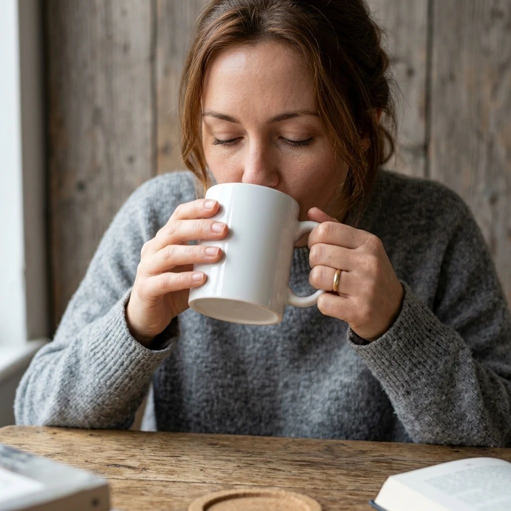 Coffee mug in a human use lifestyle scene