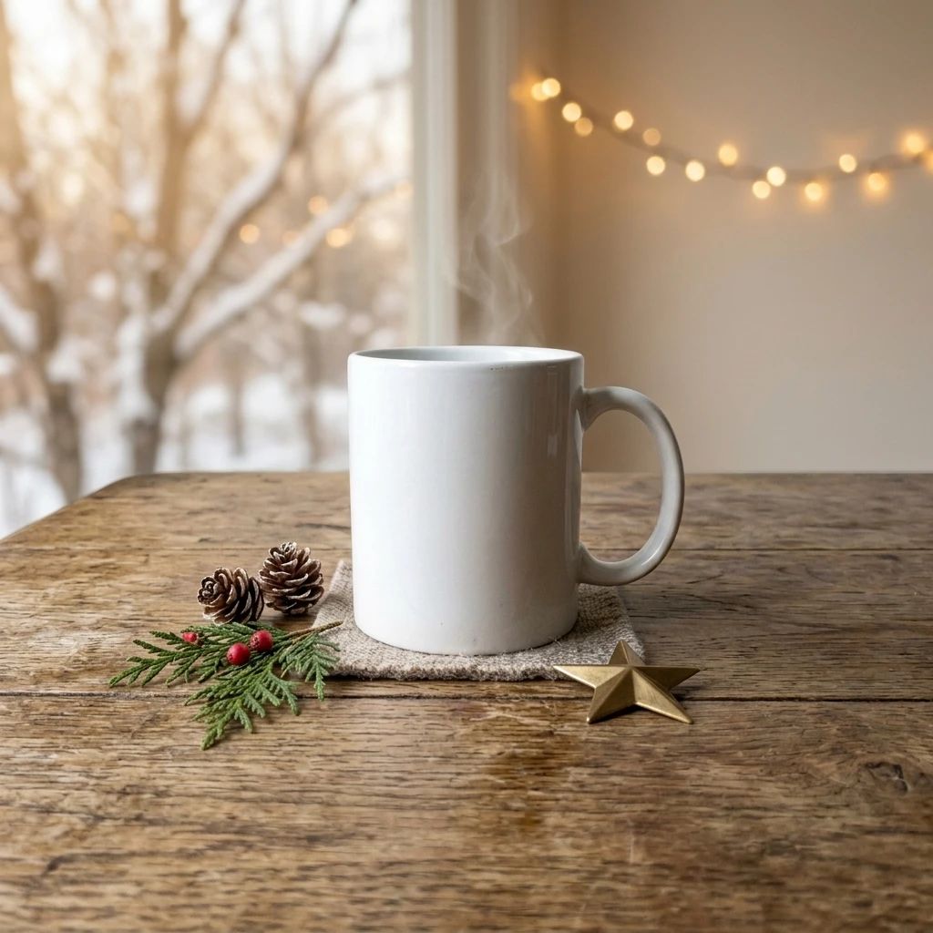 Coffee mug in a seasonal marketing composition