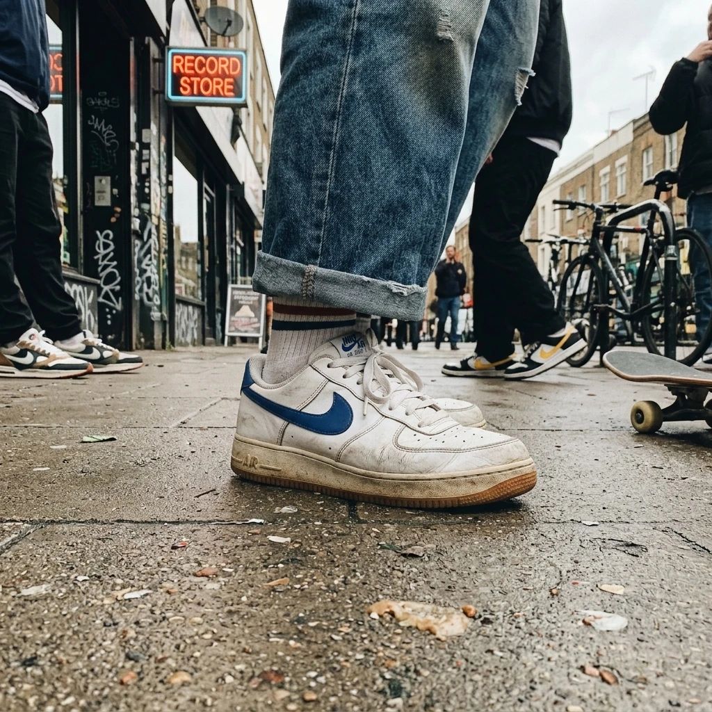 Lifestyle product photography for an off-white canvas sneaker
