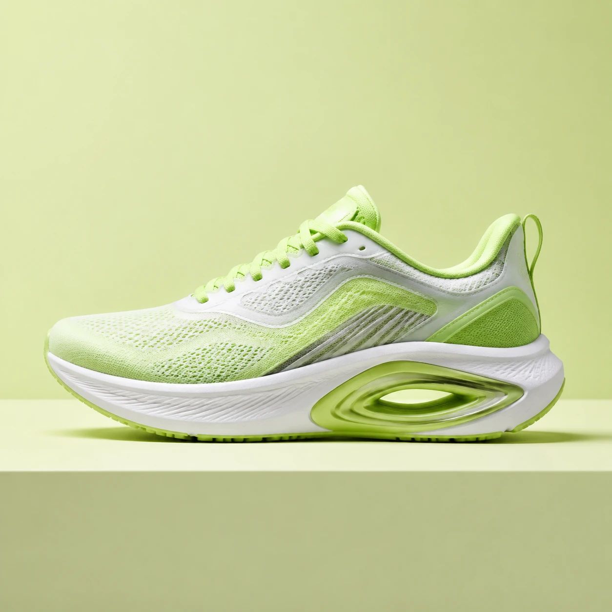 Sneaker in a lime studio setting