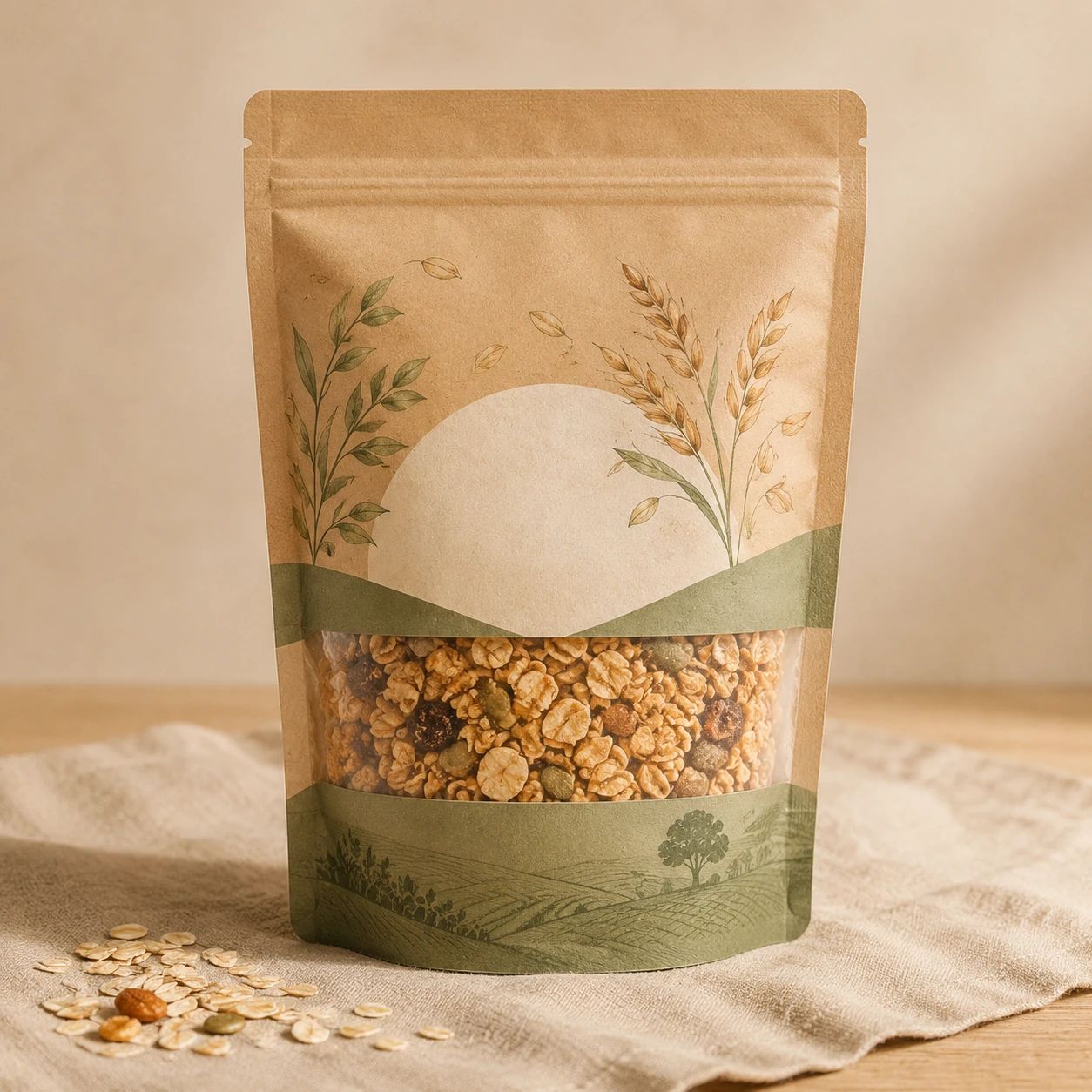 Packaged food product in a linen setting